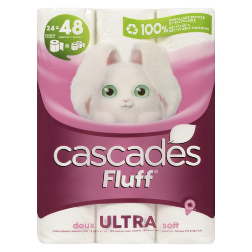 Cascades Papier hygiénique fluff ultra doux 2 plis 24 rouleaux doubles x 154 feuilles